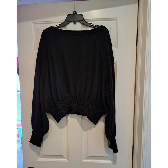 We the Free People Blouse Women's Size Large Black Run to You Tee Long Sleeve - Picture 4 of 11